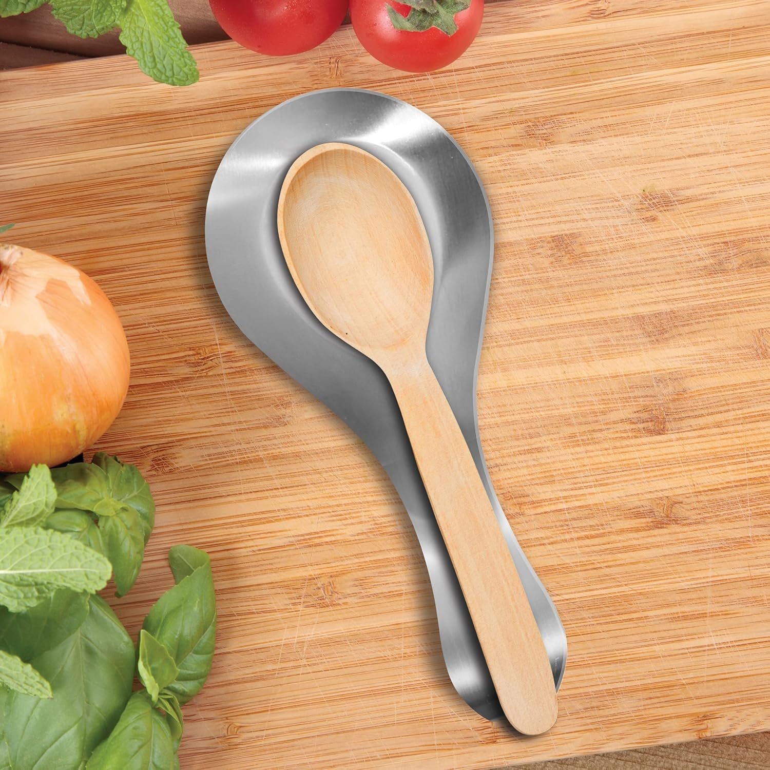 Stainless Steel Spoon Rest- Long Handle Holds Kitchen Utensils in Place, Great Spoon Rest for Counter, Stove Top, or Coffee Station; Kitchen Accessories, Utensil Rest, Stainless
