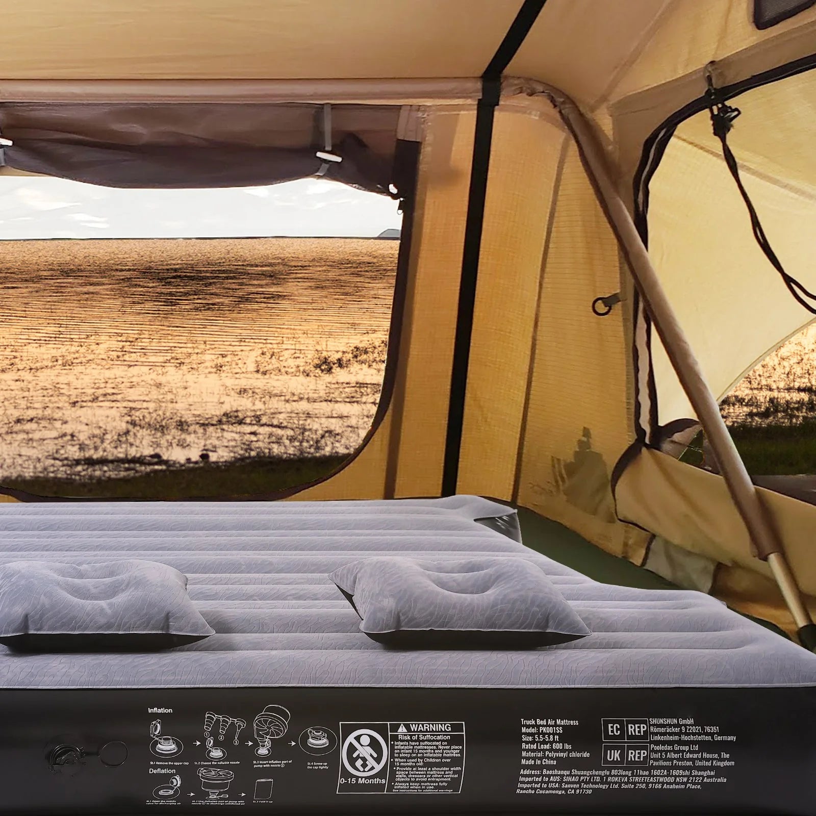 VEVOR Truck Bed Air Mattress, for 5.5-5.8 Ft Full Size Short Truck Beds, Inflatable Air Mattress Camping Bed with 12V Air Pump 2 Pillows, Carry Bag, for Silverado, RAM, F Series, Sierra, Titan, Tundra