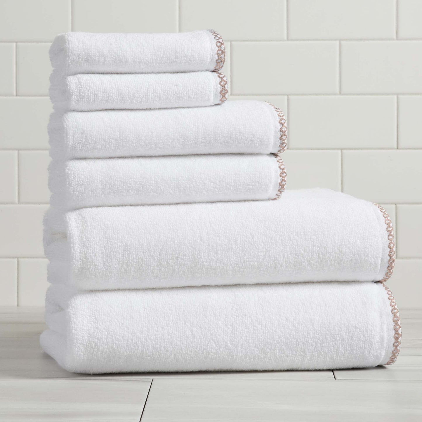 Cotton Border-Stitched 6-Piece Towel Set - Valery Collection