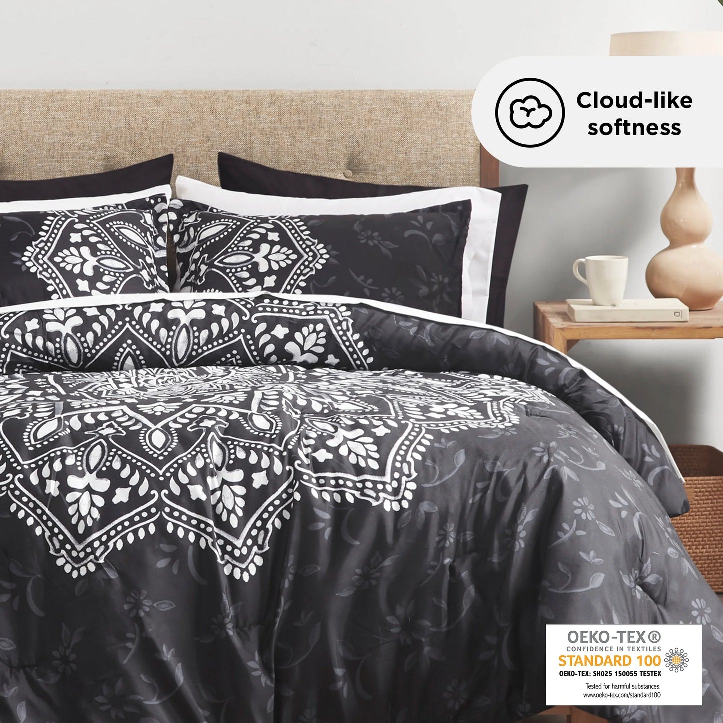 Twin Size Comforter Sets, Black Bed in a Bag Twin, 6 Pieces Bedding Comforter Set with Bed Sheets and Side Pockets