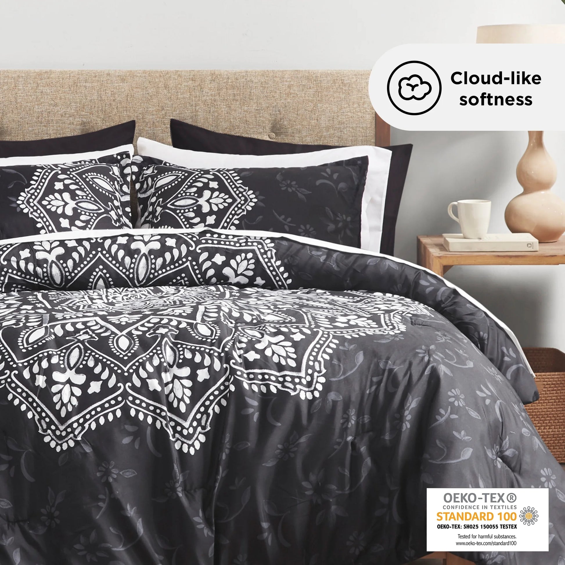 Twin Size Comforter Sets, Black Bed in a Bag Twin, 6 Pieces Bedding Comforter Set with Bed Sheets and Side Pockets