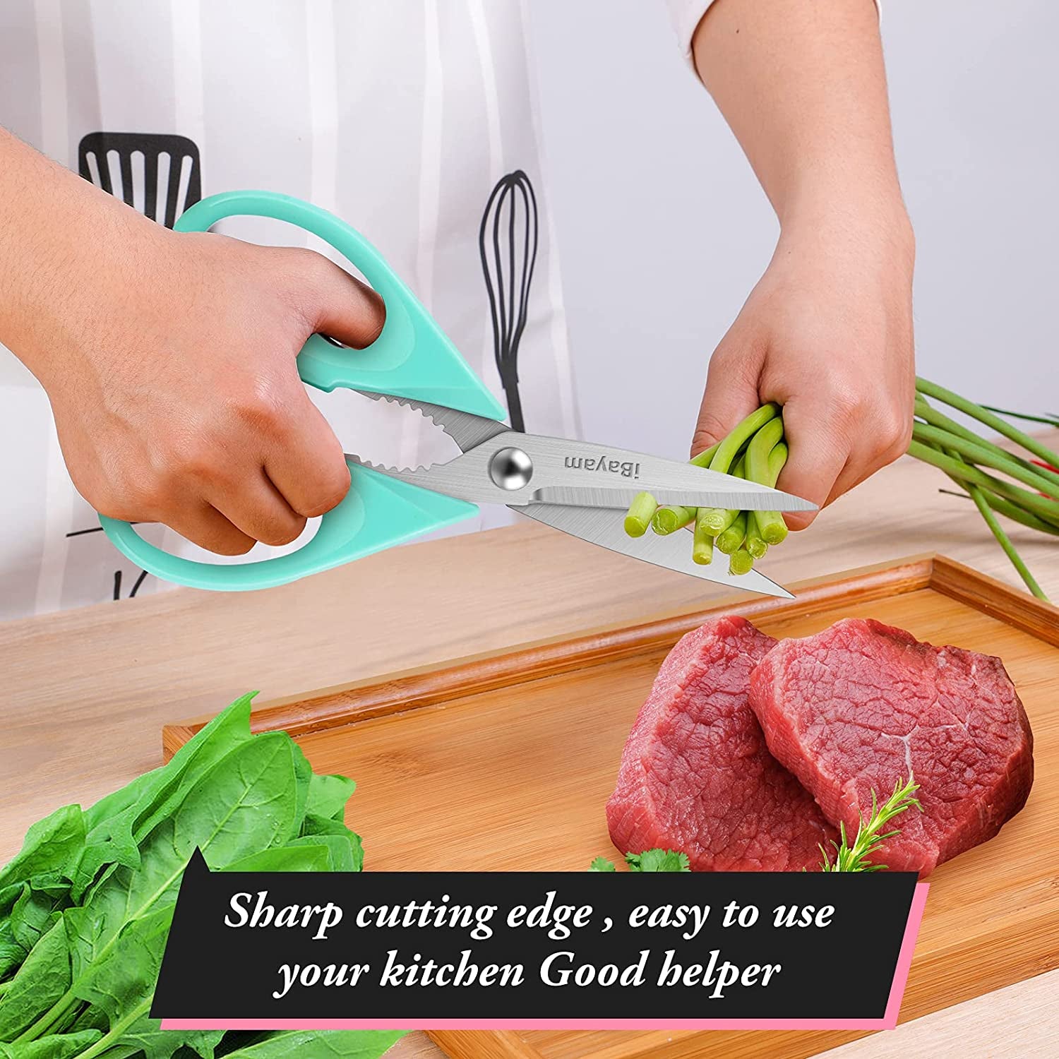 Kitchen Scissors - All Purpose Heavy Duty Meat Scissors, Poultry Shears, Dishwasher Safe, Stainless Steel, 2-Pack, Pastel Pink, Mint Blue