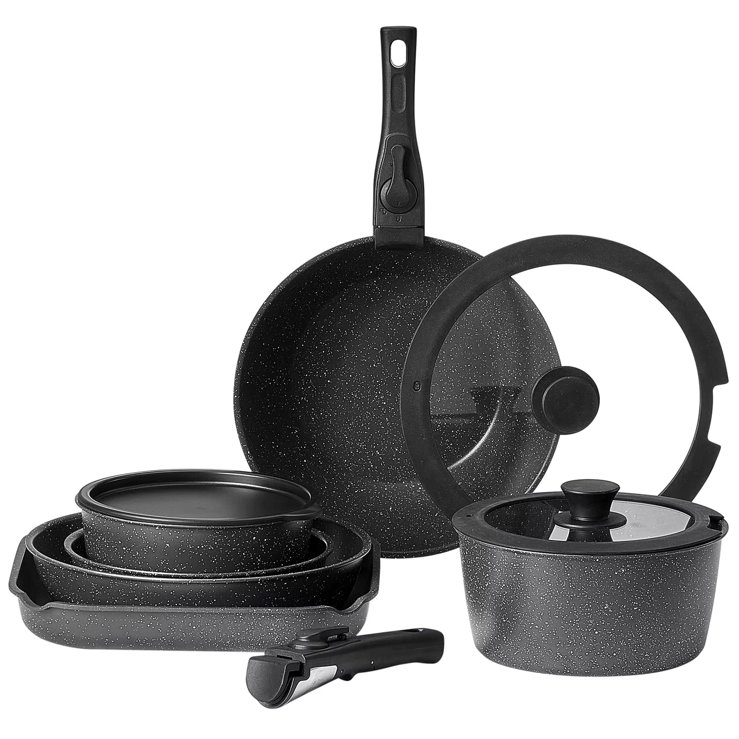 VEVOR 17 Pcs Nonstick Cookware Set Granite Pots and Pans Set Induction Cookwares Kitchen Cooking Set with Frying Sauce Saute Pan