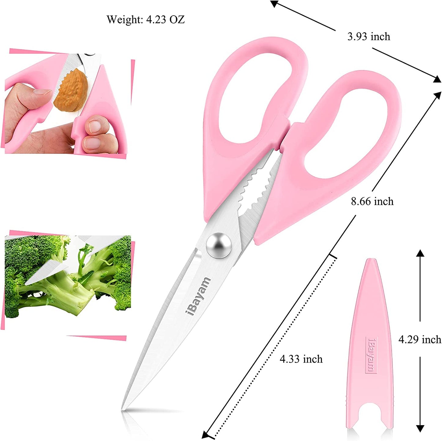 Kitchen Scissors - All Purpose Heavy Duty Meat Scissors, Poultry Shears, Dishwasher Safe, Stainless Steel, 2-Pack, Pastel Pink, Mint Blue