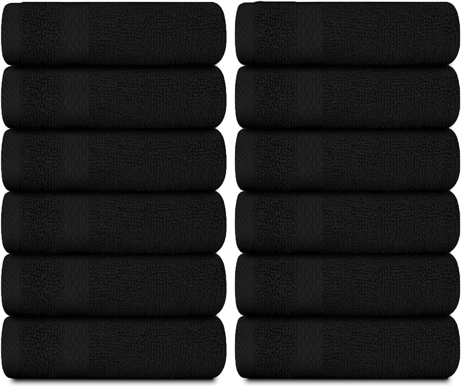 Luxury Cotton Washcloths 13X13 Inch - 650 GSM Turkish Cotton | Hotel, Spa, Bathroom Face Towel | 12 Pack, Black