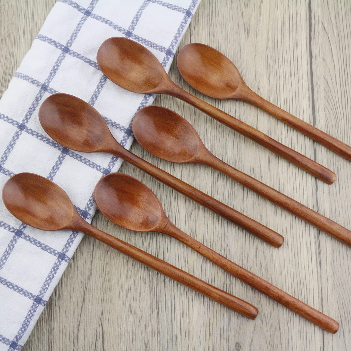 Wooden Spoons, 6 Pieces 9 Inch Wood Soup Spoons for Eating Mixing Stirring, Wood Spoon with Japanese Style Kitchen Utensil