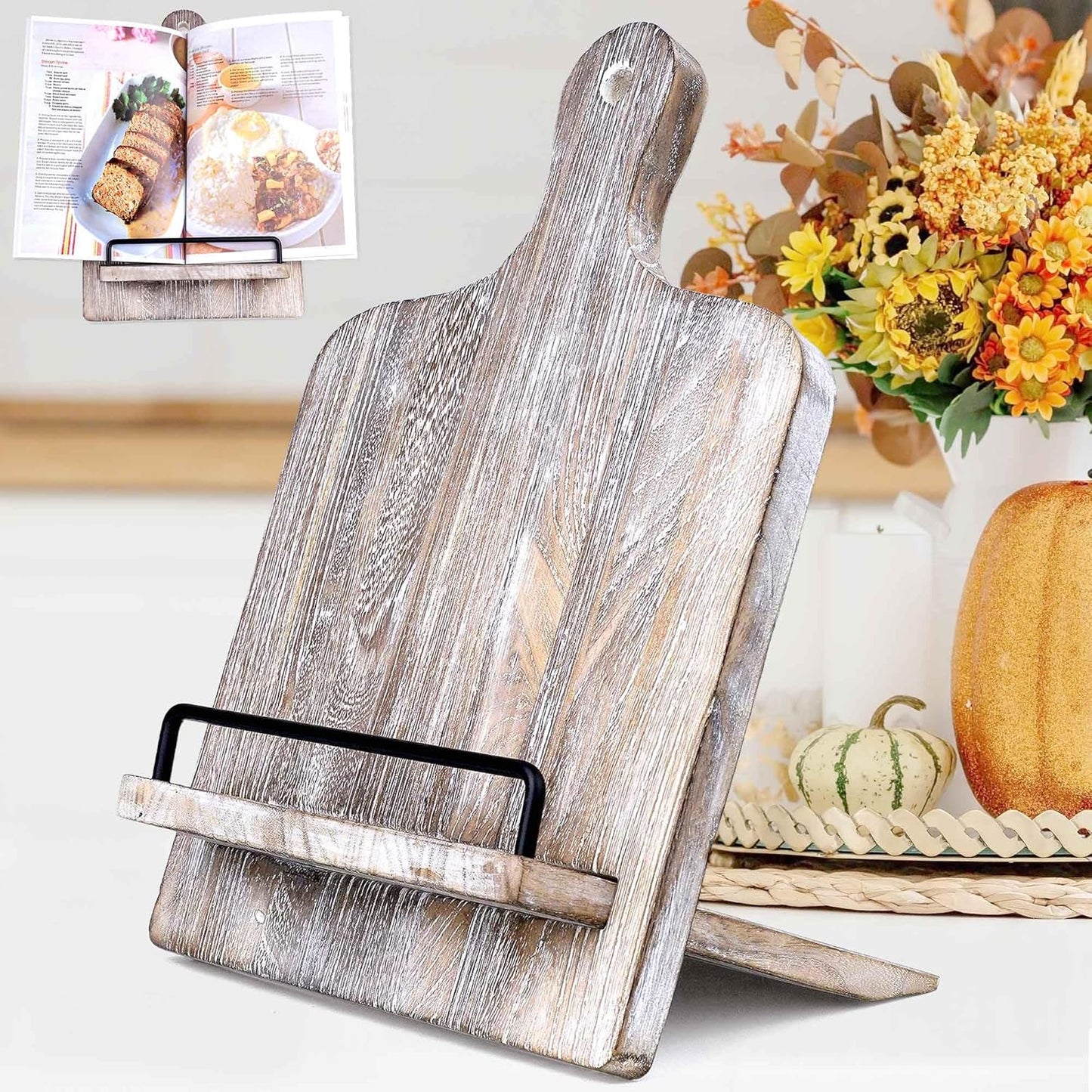 Wood Cookbook Stand Cookbook Holder: Kitchen Adjustable Cookbook Holder Recipe Stand for Counter Gray