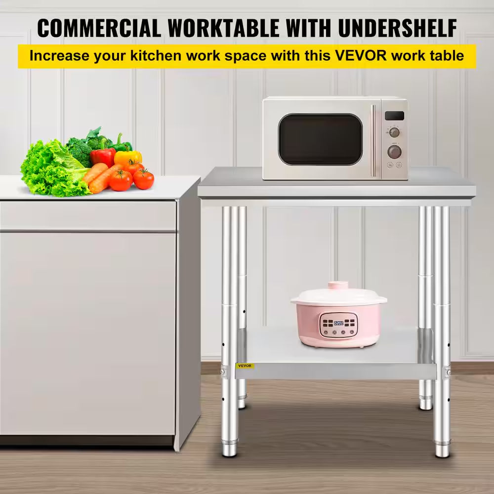 Commercial Prep Table 29.9 X 23.6 In. Stainless Steel Table with Adjustable Feet Kitchen Utility Tables for Home,Silver
