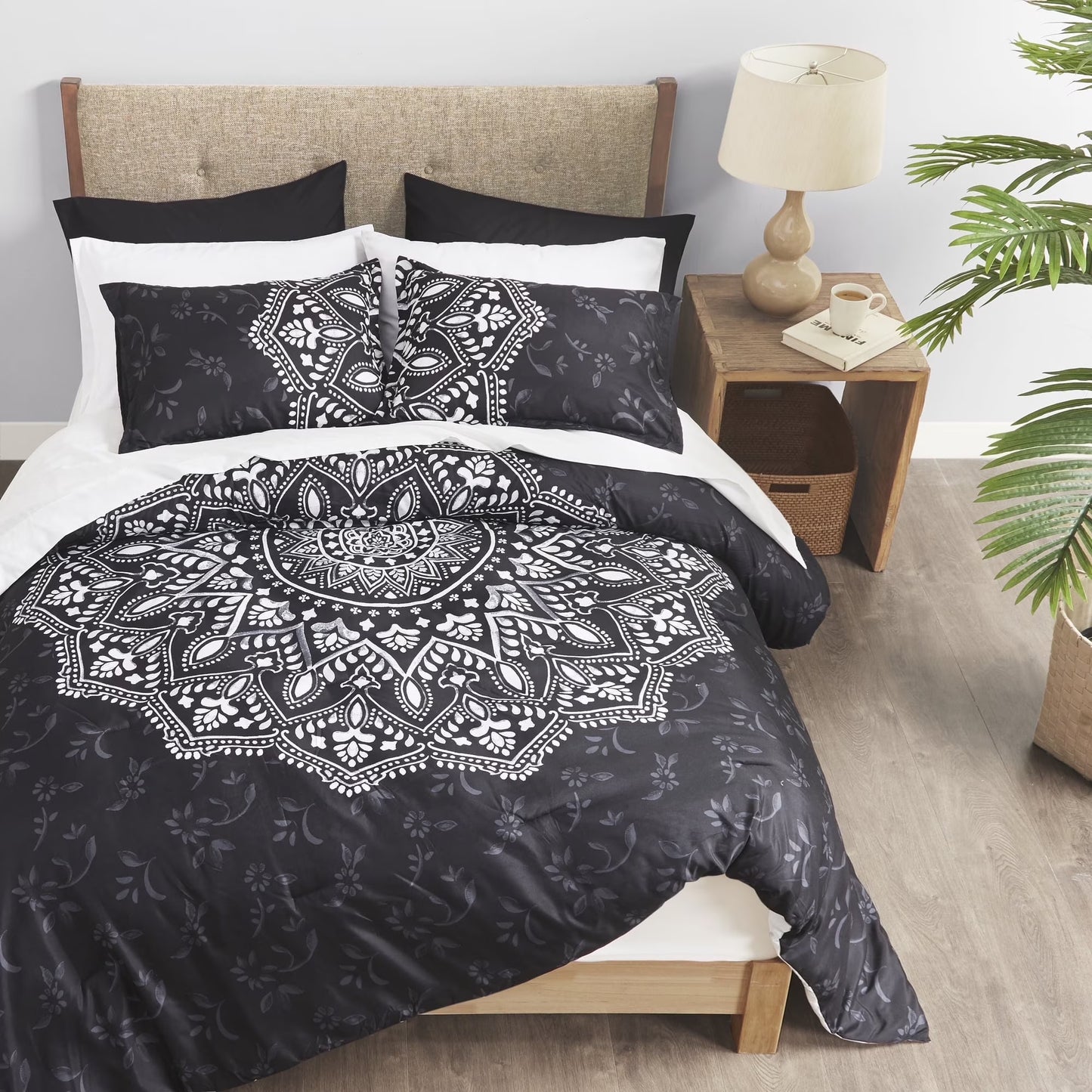 Twin Size Comforter Sets, Black Bed in a Bag Twin, 6 Pieces Bedding Comforter Set with Bed Sheets and Side Pockets