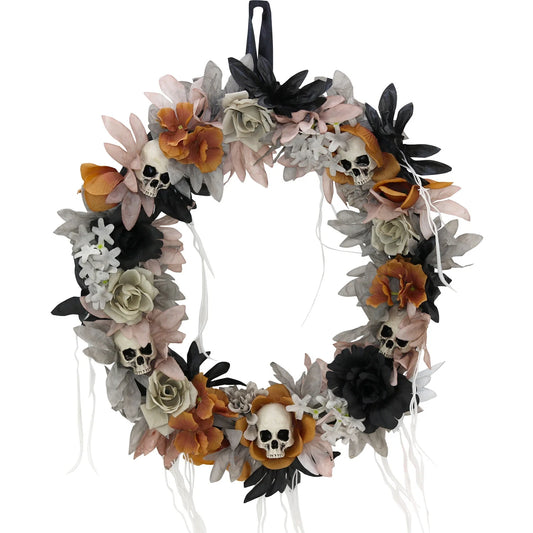 22 in Halloween Autumn Wreath with Skulls, Multicolor, HHWRTHSKL-7
