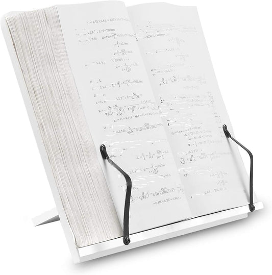 Book Stand Holder White 15.4Inch Large Portable Adjustable Reading Textbook Recipe Sturdy Stand with Paper Clips for Home Office Laptop Cookbook Desktop Heavy Documents Tablets and More