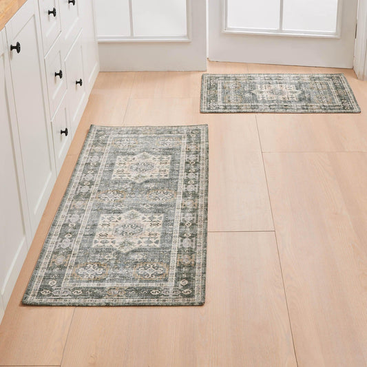 Medallion Machine Washable Accent Area Rug & Runner 2 Pack - Nava Collection