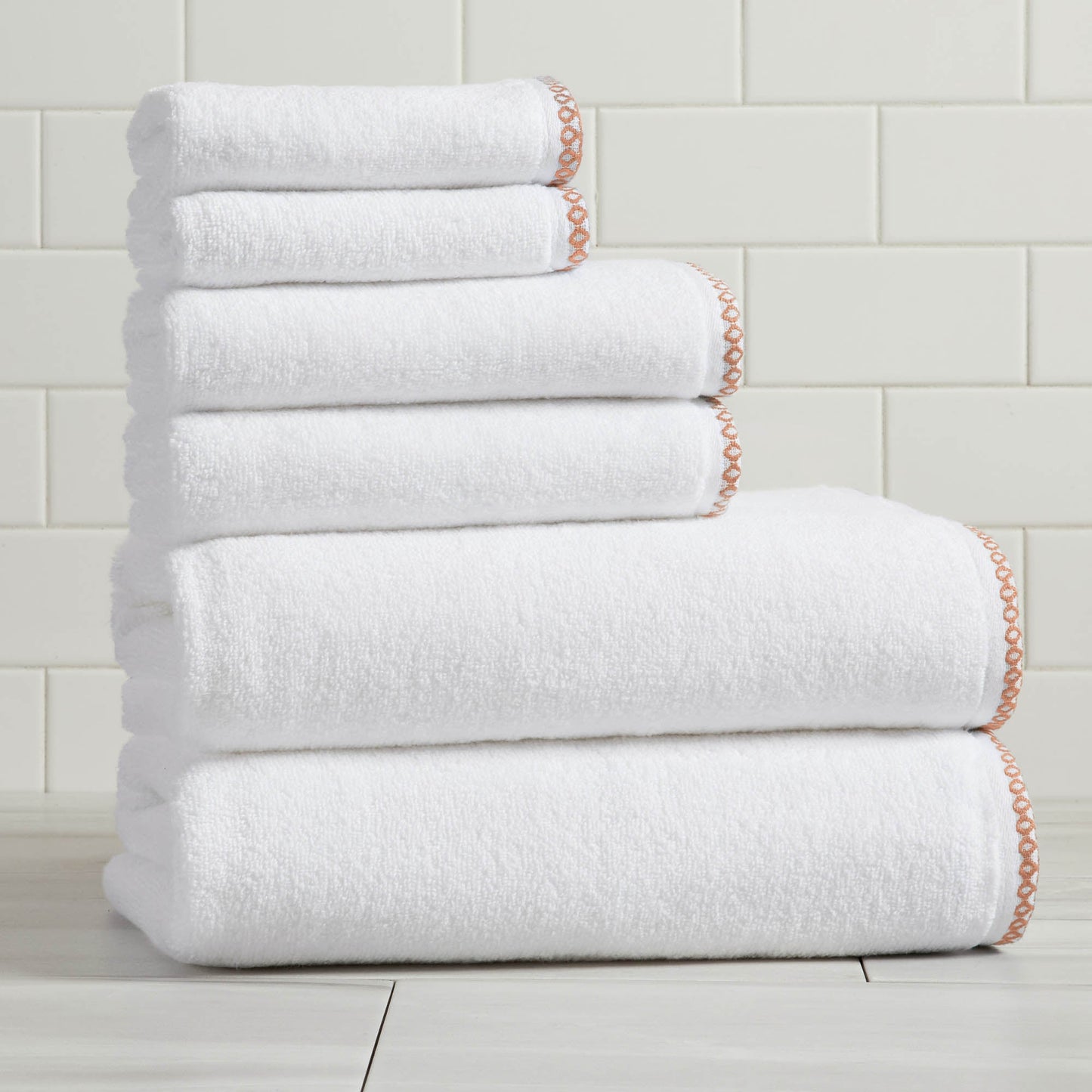 Cotton Border-Stitched 6-Piece Towel Set - Valery Collection