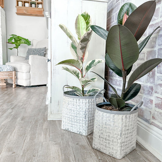 Whitewashed Woven Metal Baskets, Set of 2