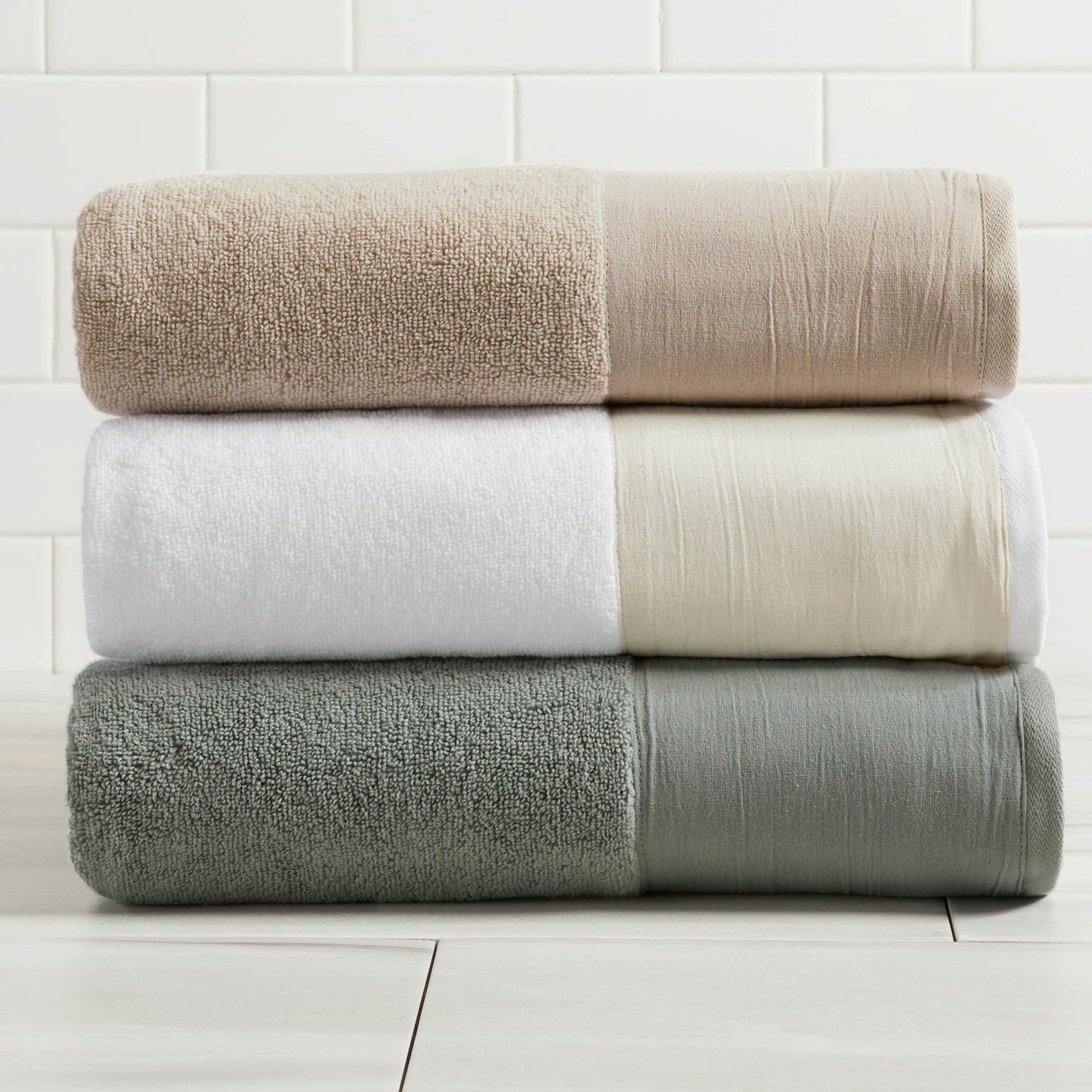 Cotton Linen-Like Border 6-Piece Towel Set - Priya Collection