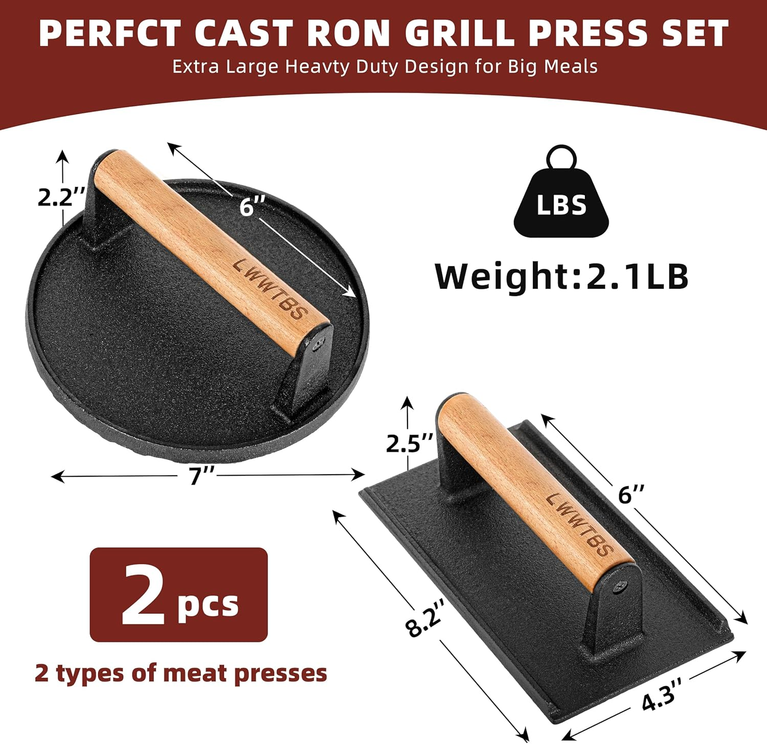 Burger Press Heavy-Duty Cast Iron Smashed Meat Steak Weight Grill Griddle Press
