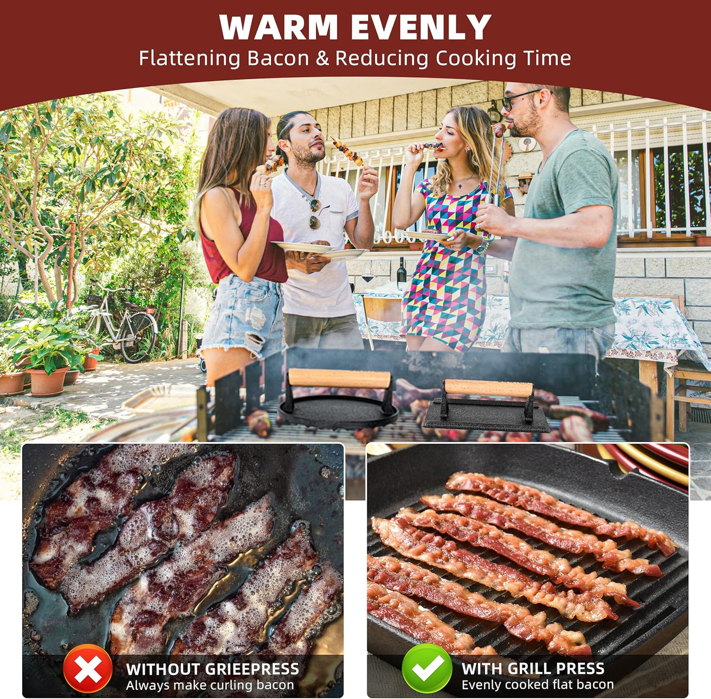 Burger Press Heavy-Duty Cast Iron Smashed Meat Steak Weight Grill Griddle Press