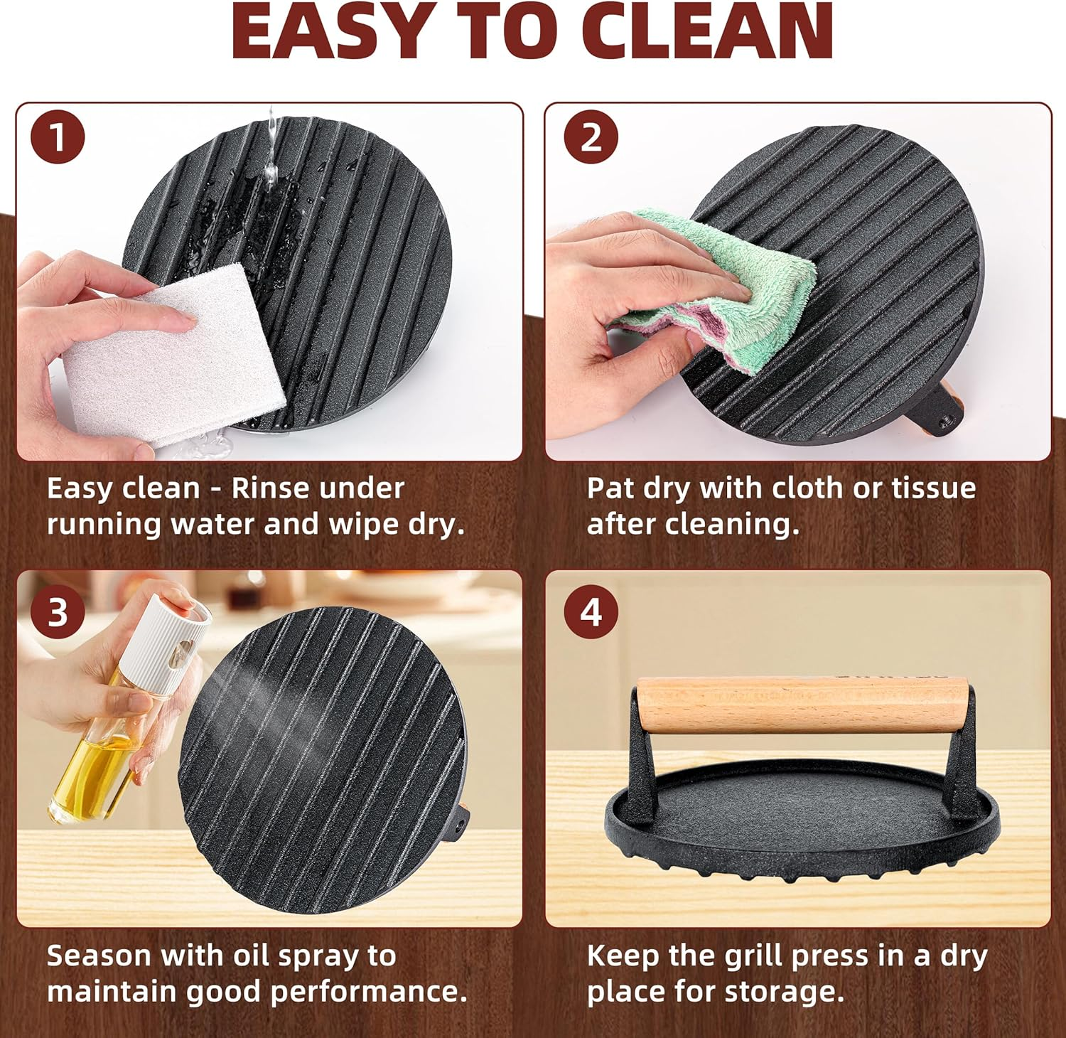 Burger Press Heavy-Duty Cast Iron Smashed Meat Steak Weight Grill Griddle Press