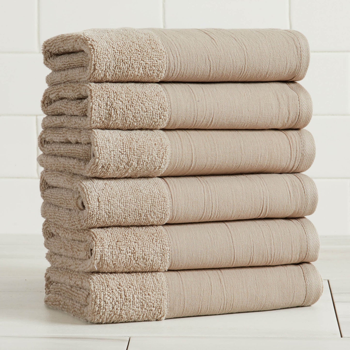 Cotton Linen-Like Border 6-Piece Towel Set - Priya Collection